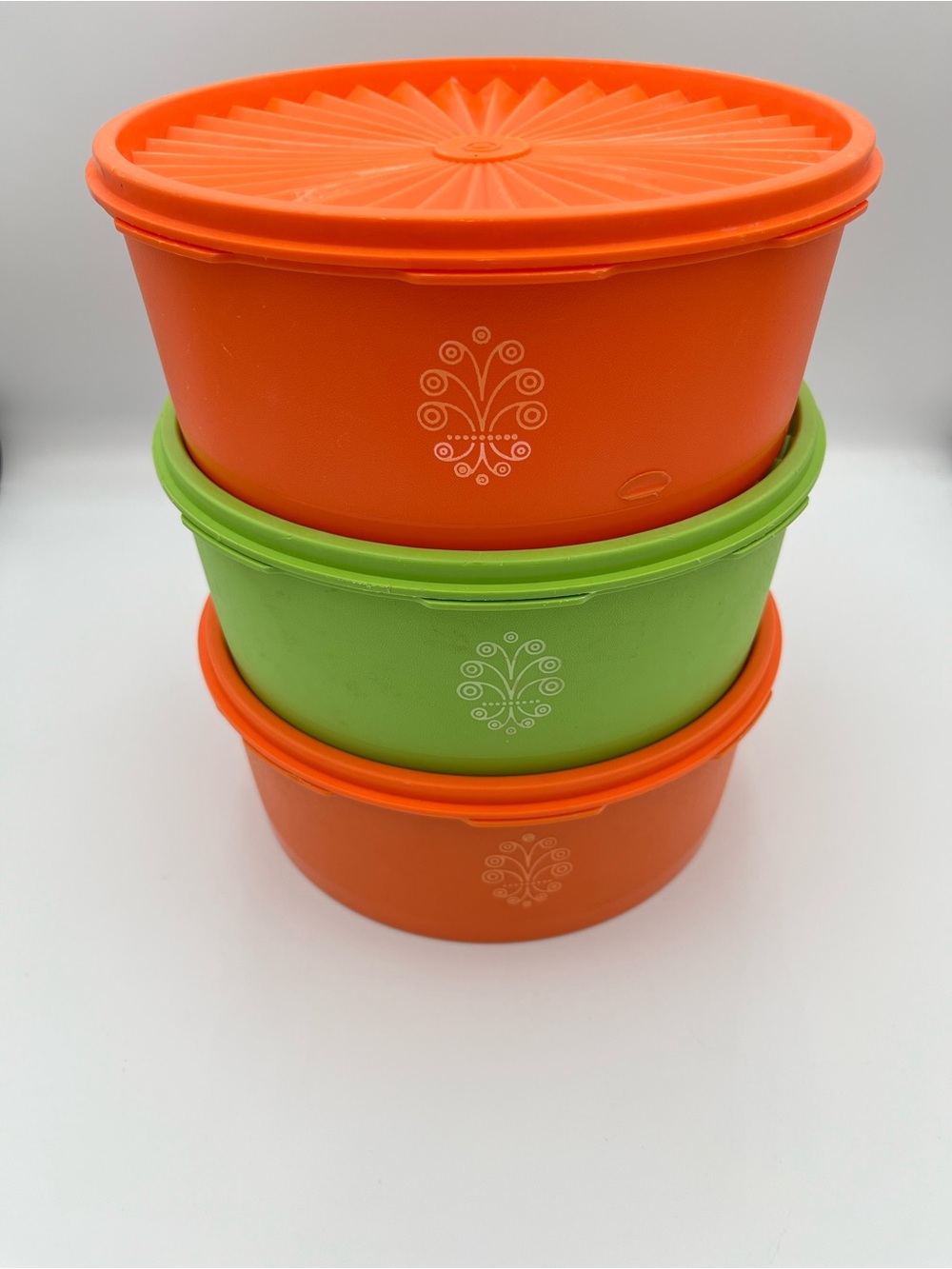 Vintage Tupperware Orange Green Servalier 1204 Canisters w/Lids 70s Retro READ